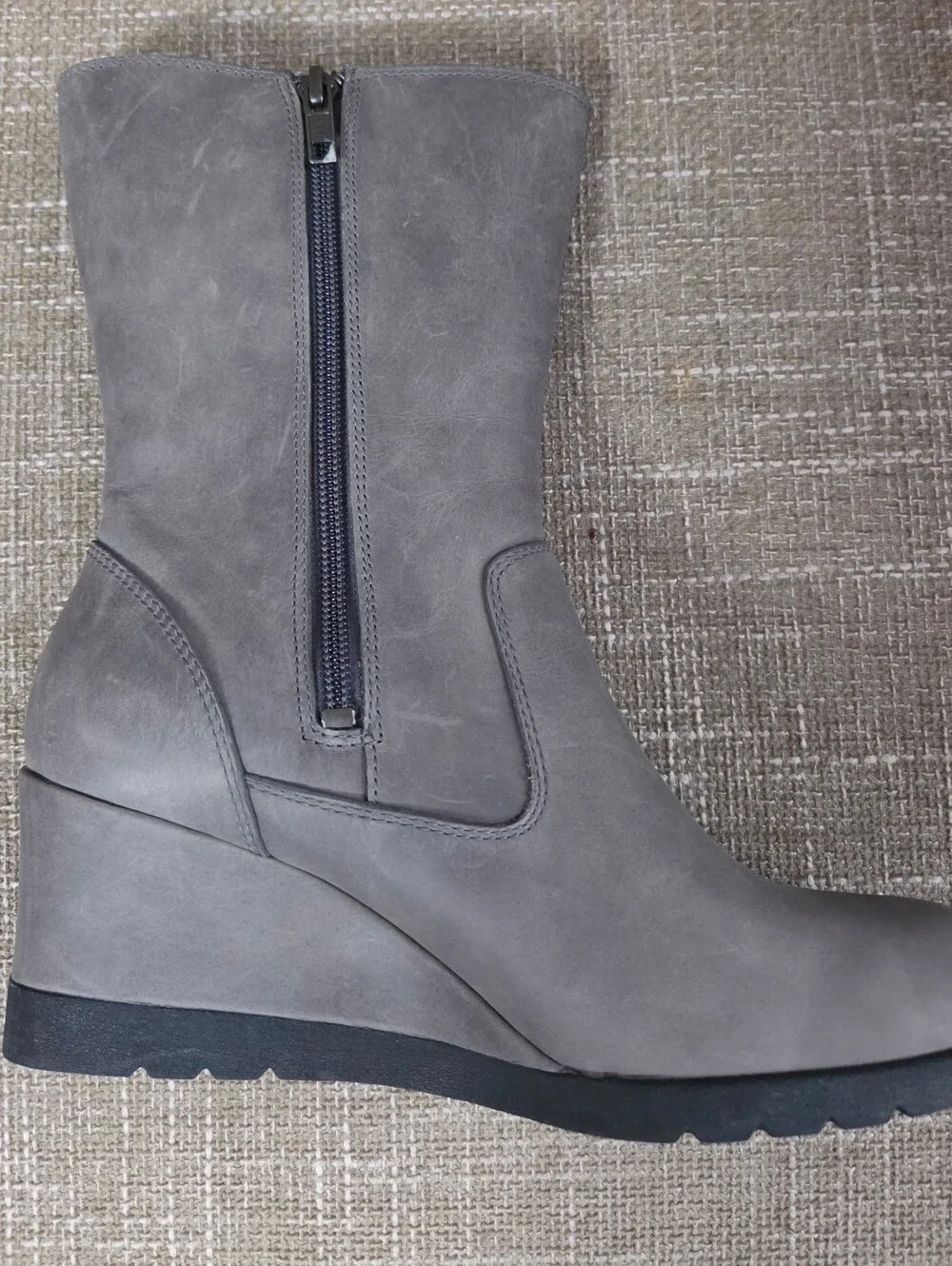 UGG Joely Waterproof Leather Wedge Boots Grey Mid Calf Womens Size 6.5 NWT New